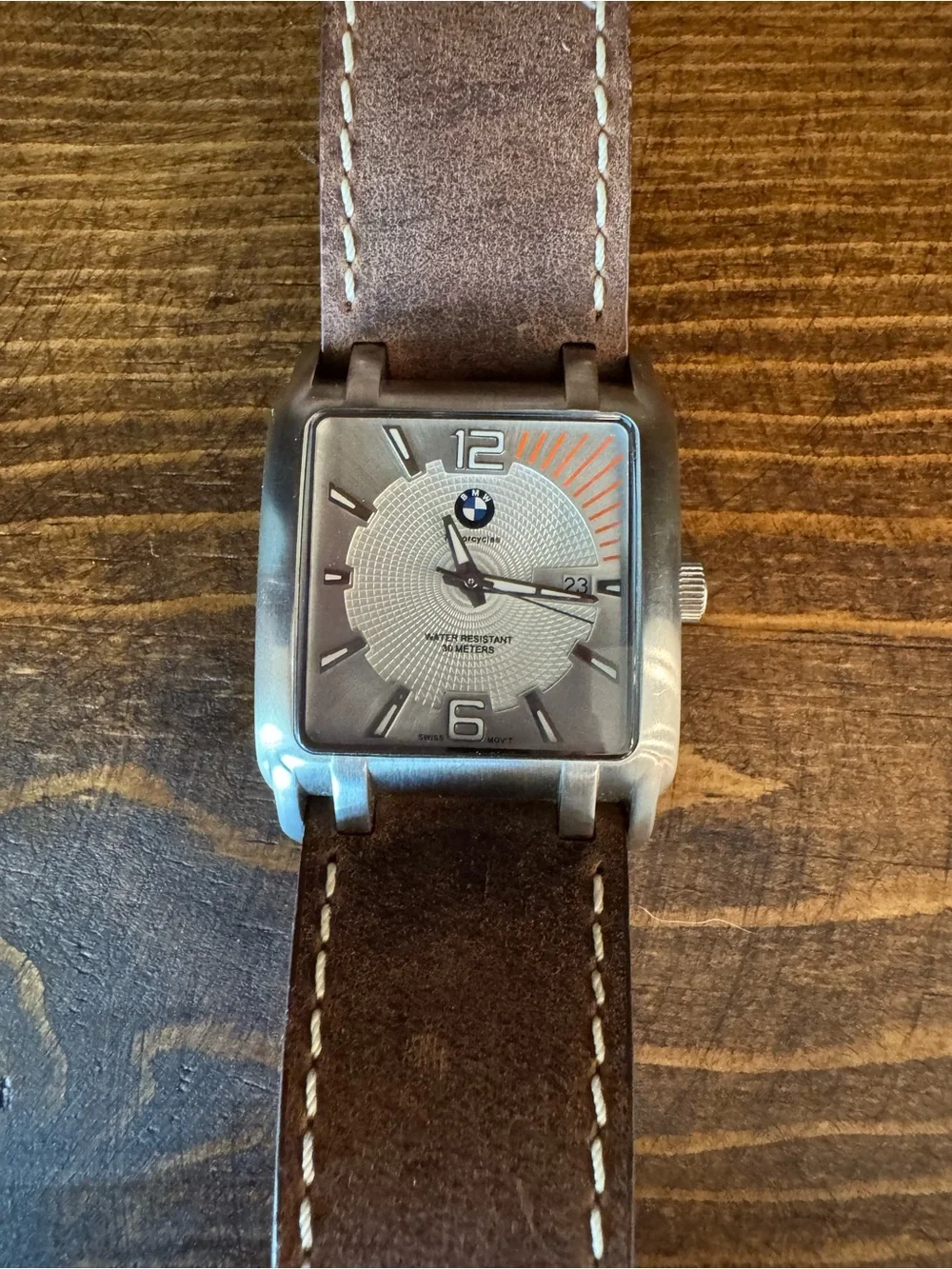 BMW Men's Silver-Tone Case Watch with Brown Leather Strap